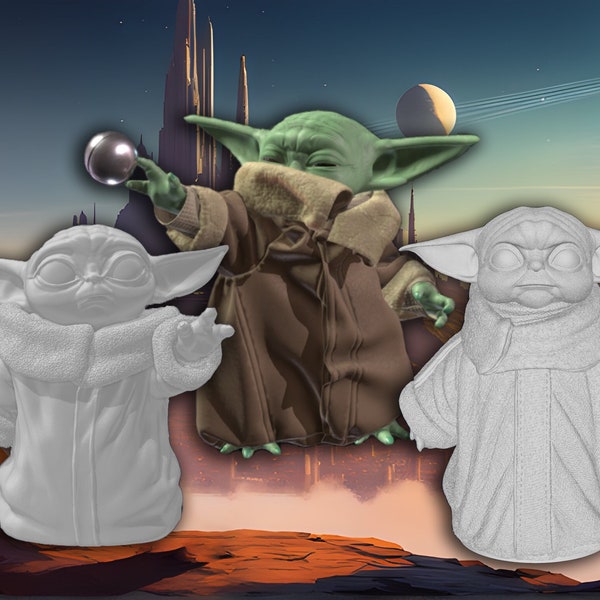 Star Wars Grogu Master Baby Yoda 3 Pack Luke Han Solo Chewbacca Falcon STL File Printer Model Gift Movie Action Custom Game Figure 3d model