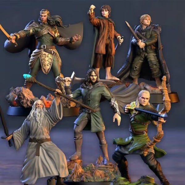 Lotr 8 modèles Pack 1 Hobbit Elfe Le Seigneur des anneaux Middle Earth Legends imprimante fichier STL noir blanc cadeau film figurine modèle 3D