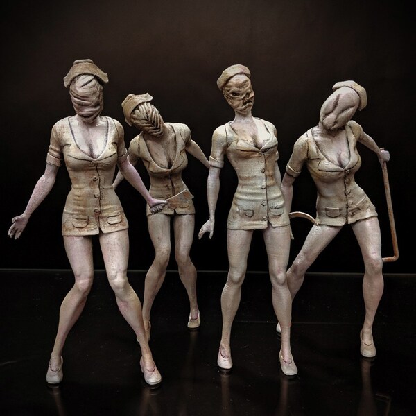 Silent Hill Nurse Pyramid Head  Legend Scream Elm Street Horror Hero STL File Print Gift Movie Lover Game Custom Action Figure 3d model