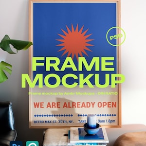 Frame Mockup PSD | Modern Interior With Wooden Table
