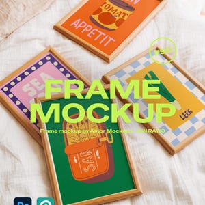 Galeriewand-Rahmen-Mockup, 4 Kunstwerke im DIN-Format (PSD)
