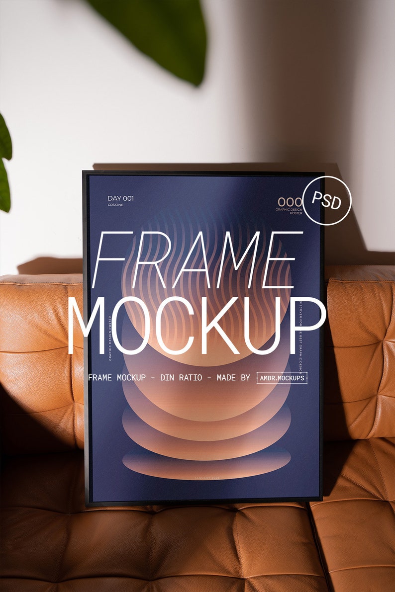 Frame mockup Vertical Poster Frame Mockup Poster Mockup Modern Couch Interior Frame Mockup PSD Photoshop Photopea Mockup zdjęcie 1