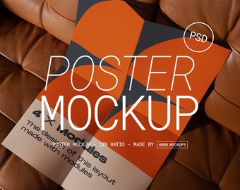 Folded Poster Mockup | Vertical Poster Mockup | Poster Mockup | Modern Interior Poster Mockup | Art Mockup | PSD Photoshop Photopea Mockup