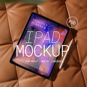 iPad Mockup | Digital Product Mockup | Brown Leather Mockup | Digital Planner Mockup | Online Course Mockup | PSD Photoshop Photopea Mockup