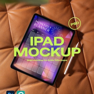 IPad Mockup PSD | Leather Sofa Scene with Editable Colors
