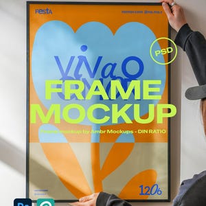 Vertikal rammodell PSD, person i mysig modern interiör, livsstilsaffischtryck, smart objekt, digital nedladdning