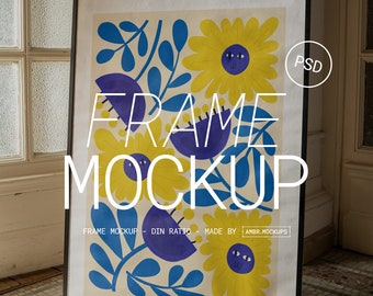 Frame mockup | Vertical Poster Frame Mockup | Poster Mockup | Mosaic Floor Poster Mockup | Frame Mockup | PSD Photoshop Photopea Mockup