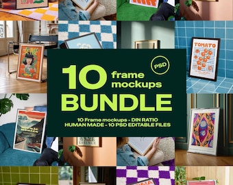 10 Premium Rammodellpaket (PSD), Mysig Väggkonstdisplay, DIN-format (A3, A2, A1…), Smart Object, Digital Nedladdning