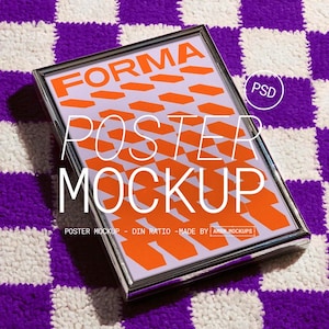 Frame Mockup  –  Retro Checkered Rug – Custom Colors - DIN RATIO (A2,A3,A4,A5...) PSD Smart Object for Photoshop & Photopea