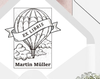 Buchstempel für Reisebegeisterter Ex Libris Stempel Heißluftballon Stampel mit Ballon und Traum Stempel für Freund Stempel personalisiert