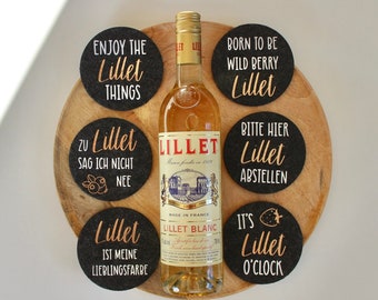 Lillet Untersetzer Lilletsprüche aus Filz ideal für Lilletliebhaber / zum Geburtstag / Muttertag / 6er Set