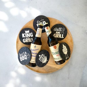 Felt coasters | Beer | Grilling | BBQ | Grill & chill | Glass coasters | Ideal for grill lovers | For birthdays | Father's Day | Set of 6