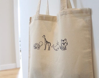 Baumwolltasche | Jutebeutel | Stofftasche | Beutel mit langem Henkel |  Kinderbeutel | Tiere | Zootiere | Mitbringsel | Geburtstag