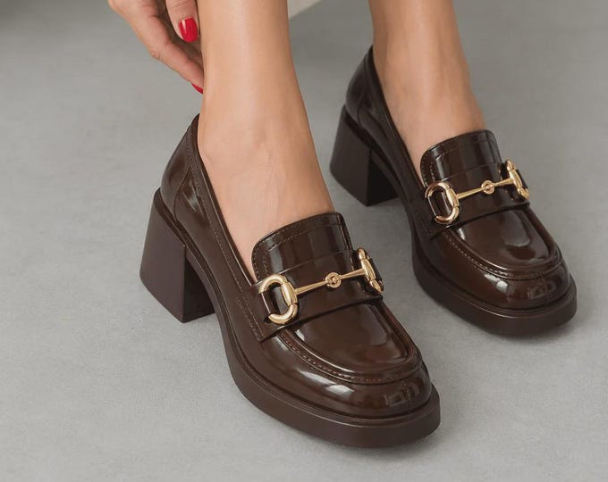 Handcrafted Buckle Loafer: Brown Vegan Leather Heel
