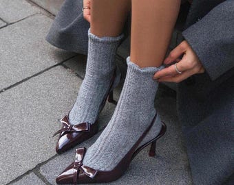 Elegant Patent Leather Bow Ankle Tie Stilettos - Women’s Thin Heel Bridal & Party Shoes, Banded Fastening, Burgundy Patent Leather Heels