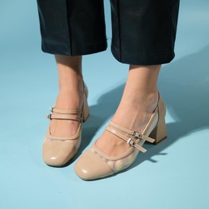 Beige Mary Janes Schuhe, handgemachte Mary Janes Schuh, Schnallen Mary Janes, Frau Mary Janes, Blockabsatz Mary Janes, Frauen Kleid Schuhe, Boho chic