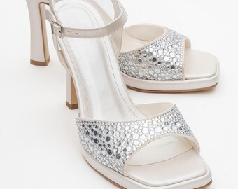 Ivory Bridal Shoes: Mother of Pearl Platform Heel Wedding Sandals