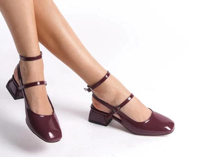 Burgundy Patent Leather Mary Jane Heels
