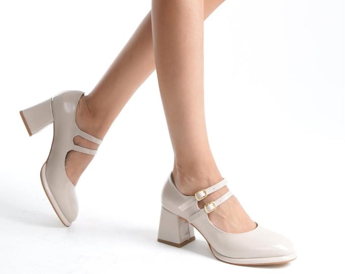 Elegant Women’s Rugan Double‑Buckle Heels, Closed‑Back Dress Shoes