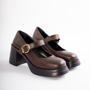 SHEMEE Women Platform Chunky Heel Mary Jane Pumps Vintage