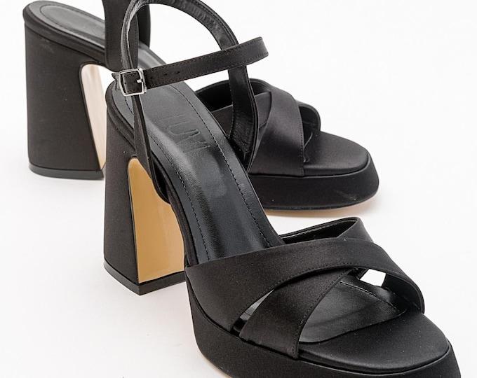 Ivory Satin Wedding Heels: Handcrafted Cross Strap Bridal Shoes