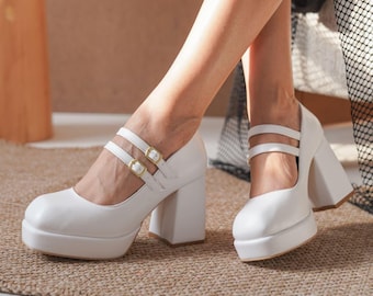 White Platform Heel Bridal Shoes: Gaelin Dual Lane Design
