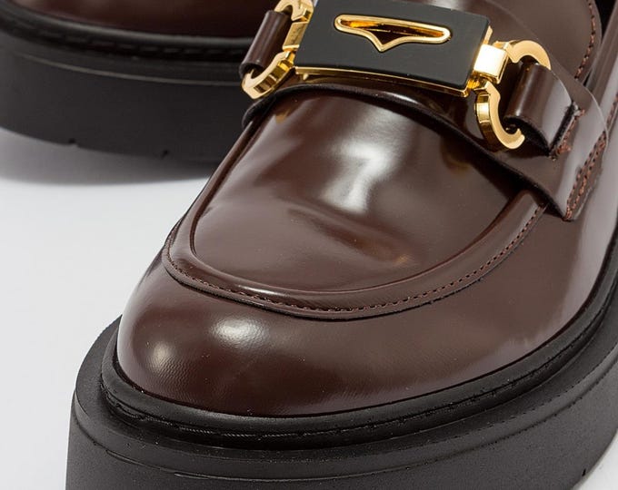 Brown Vegan Leather Loafers: Handmade Winter Sole Shoe