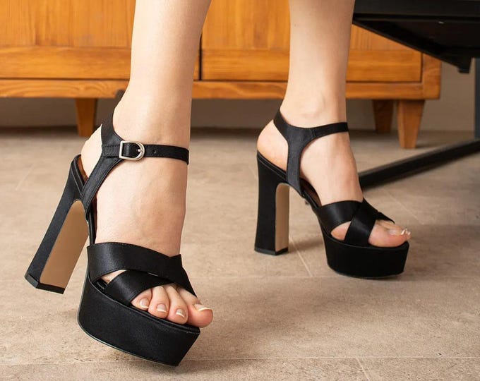 Handmade Vegan Leather Platform Heels: Buckle Detail, Thick Winter Sole