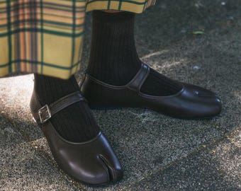 Leather-Look Split-Toe Loafers: Women's Silver Buckle Strap Shoes