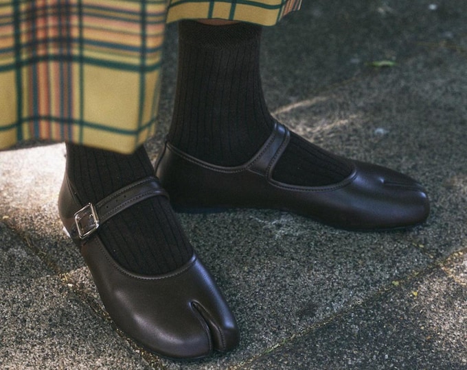 Leather-Look Split-Toe Loafers: Women's Silver Buckle Strap Shoes