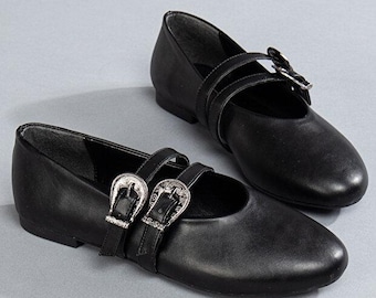 Black Suede Buckle Flats | Women's Elegant Loafers