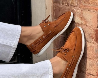 Classic Brown Women Suede Loafers , Everyday Suede Loafers, Cushioned Suede Boat Shoes, Bohemian Suede Shoes, Vintage-Inspired Suede Loafers