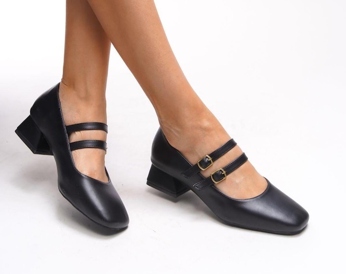 Black Square Toe Block Heels: Orthopedic Comfort Evening Shoes