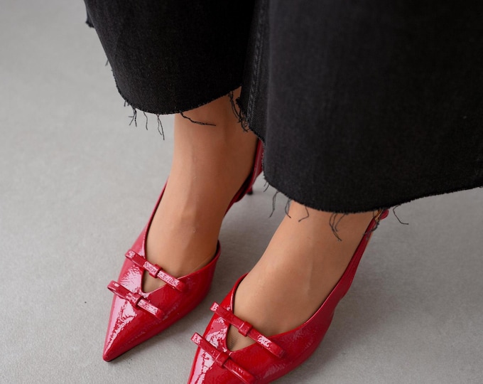 Handmade Pointed Toe Stiletto: Double Bow Party Pumps