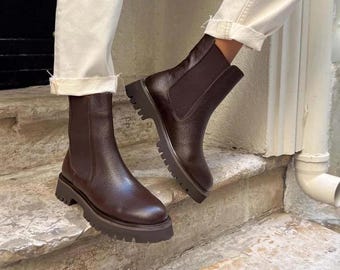 Thick Sole Women's Boots | Women's Winter Shoes | Classic Women's Boots | Gift For Her | Handmade Genuine Leather Boots | Slip-on Boots