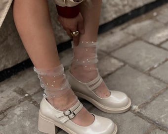 Elegant Matte Patent Leather Mary Jane Shoes| 5cm Heel & Adjustable Ankle Strap | Comfortable,Durable Women’s Footwear in Mat Rugan Material