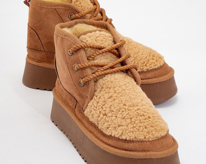 Brown Suede Winter Boots: Warm Faux Fur Lined Boho Boots