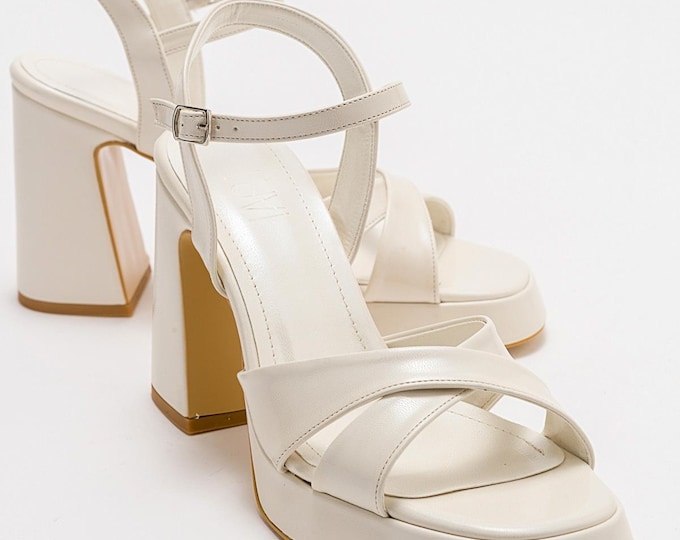 Handcrafted Ivory Wedding Heels: Cross Strap Bridal Shoes