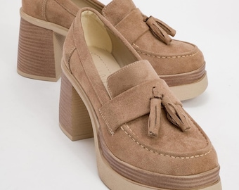 Stylish Chunky Heeled Mary Jane, beige Mary Jane with a buckle, Block Heeled Mary Jane, woman shoes,Woman Mary Jane, Square Heeled Mary Jane