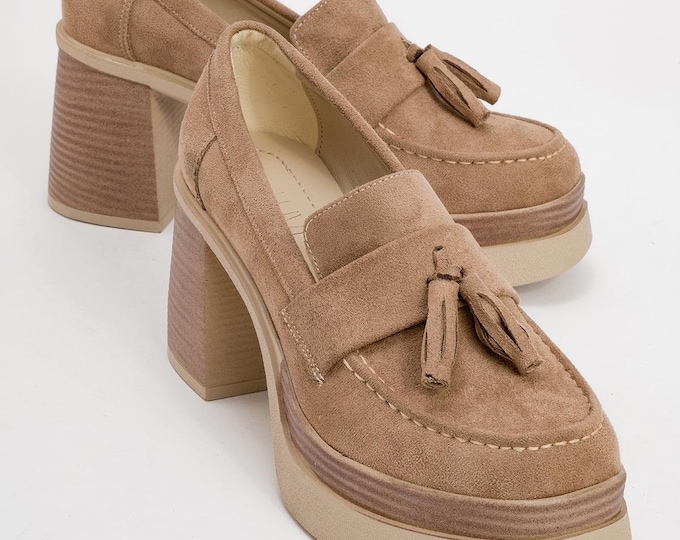 Handmade Vegan Leather Chunky Heeled Mary Janes