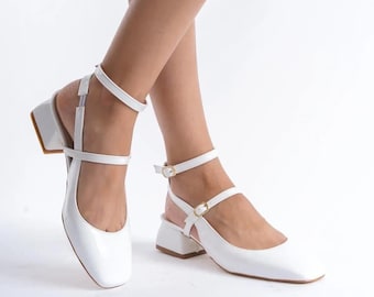 White Patent Leather Mary Jane Heels