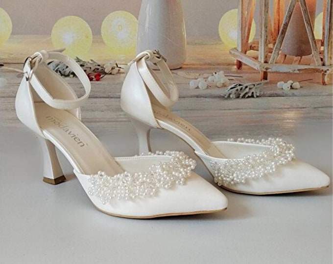 Handmade Pearl Bridal Heels – Mother of Pearl Wedding Pumps, 7cm