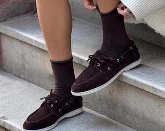 Dark Brown Suede Loafer: Handmade Cushioned Boat Shoes