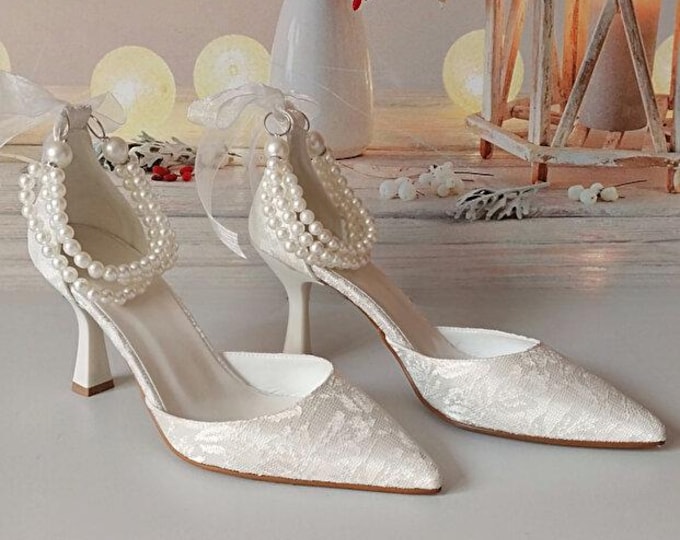 Women’s Pearl Pointed Toe Bridal Heels – Elegant Wedding Shoes, Classic Bridal Pumps