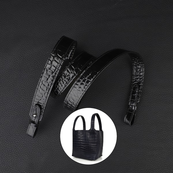 2cm wide black embossing crocodile leather shoulder bag strap for Black crocodile leather picotin bag