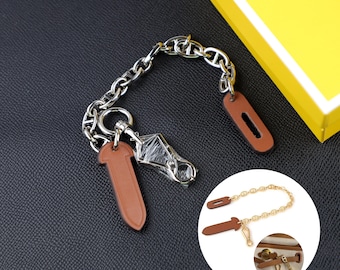 Mini Leather Insert Tab & Chain, Bag Lock Connector Replacement Accessory, Compatible with 31cm Tote Bag, Inner Bag Hardware