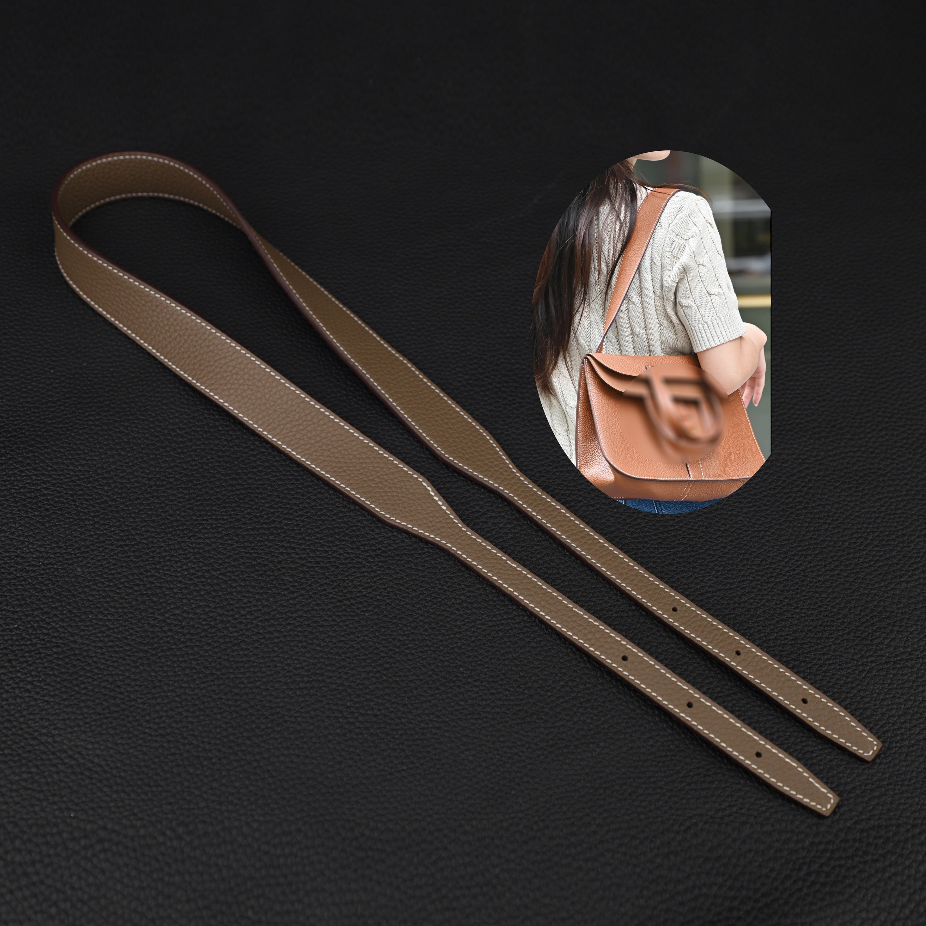 3 cm Etoupe Togo en cuir Bandoulière pour sac Halzan, bandoulière en cuir togo, bandoulière de guitare pour sac Halzan