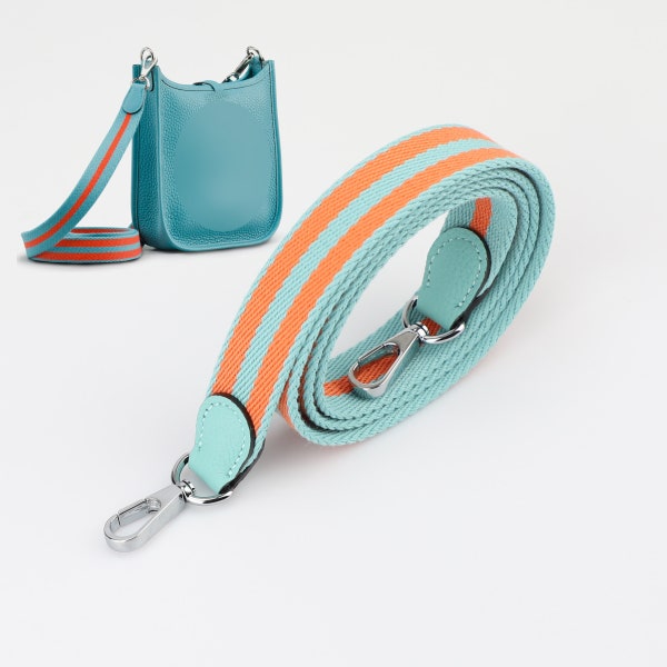 Bandoulière Bleu Saint Cyr et Rayure Orange pour Sac Evelyne TPM en Cuir Clémence Bleu Saint Cyr, Bandoulière Cross Body pour Evelyn TPM