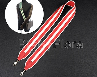 50mm Striped Canvas Shoulder Bag Strap: Togo Leather Accent