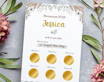 Carte à gratter activités EVJF personnalisée, programme, pampa, itinéraire EVJF, cadeau future mariée, enterrement de vie de jeune fille